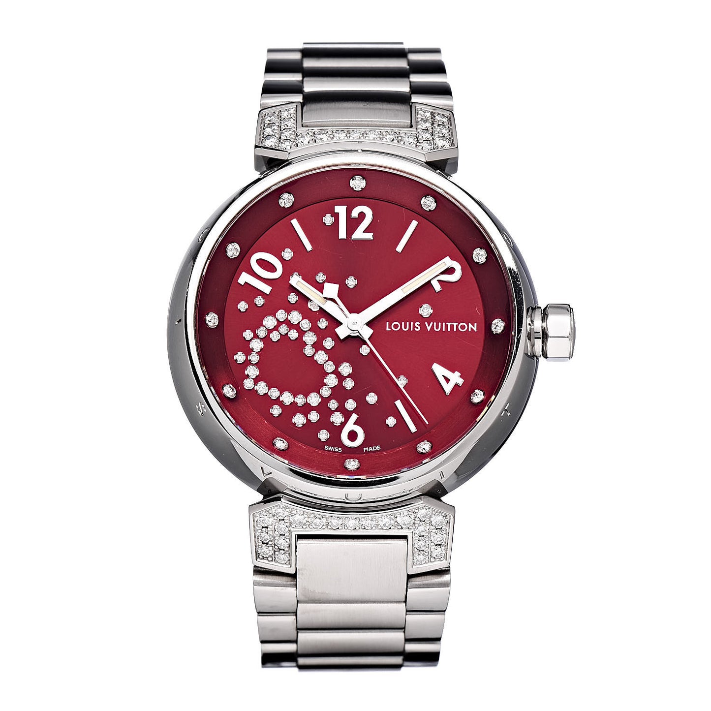 Stainless Steel Diamond 34mm Tambour Fiji Heart Quartz Watch Red