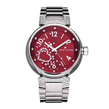 Louis Vuitton Stainless Steel Diamond 34mm Tambour Fiji Heart Quartz Watch Red 1 of 7