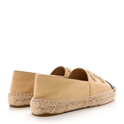 Chanel Lambskin CC Camellia Stud Espadrilles 38 Beige Black 4 of 11