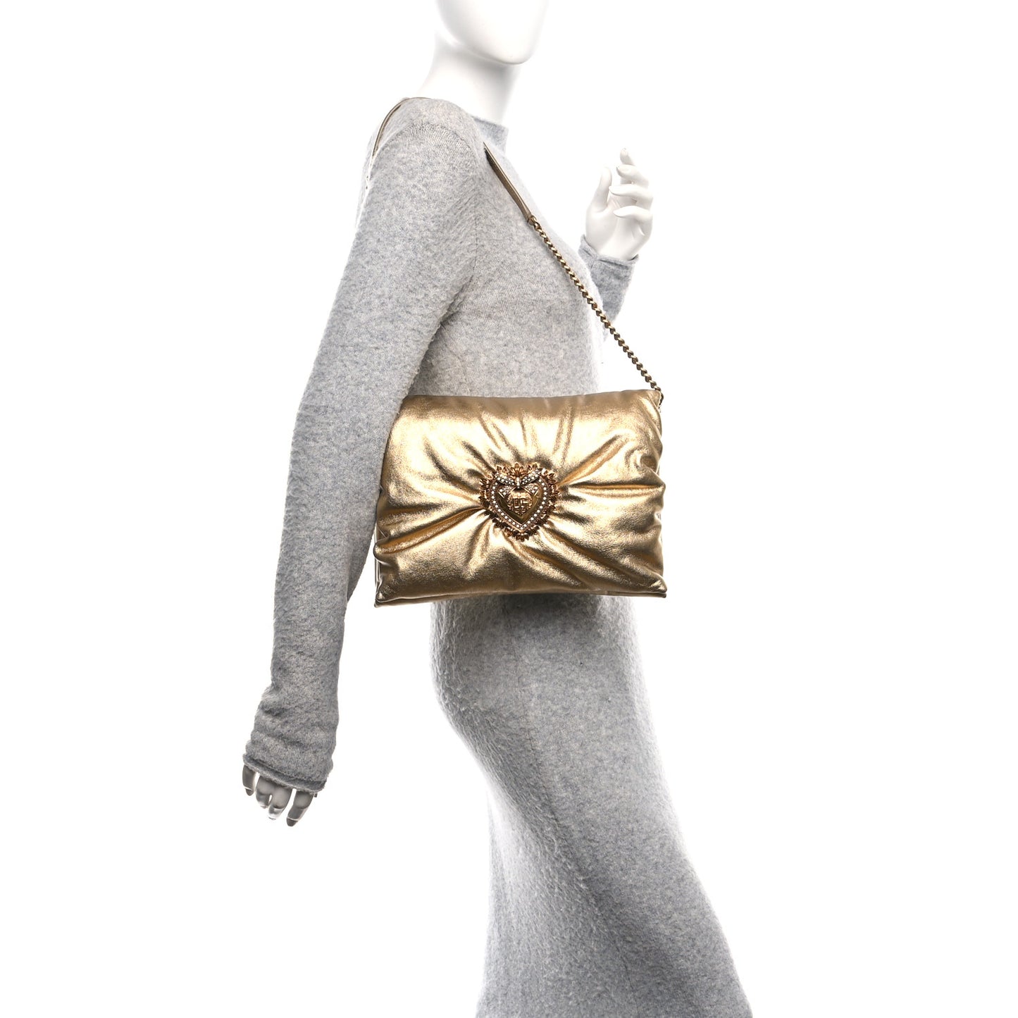 Calfskin Devotion Clutch With Chain Gold