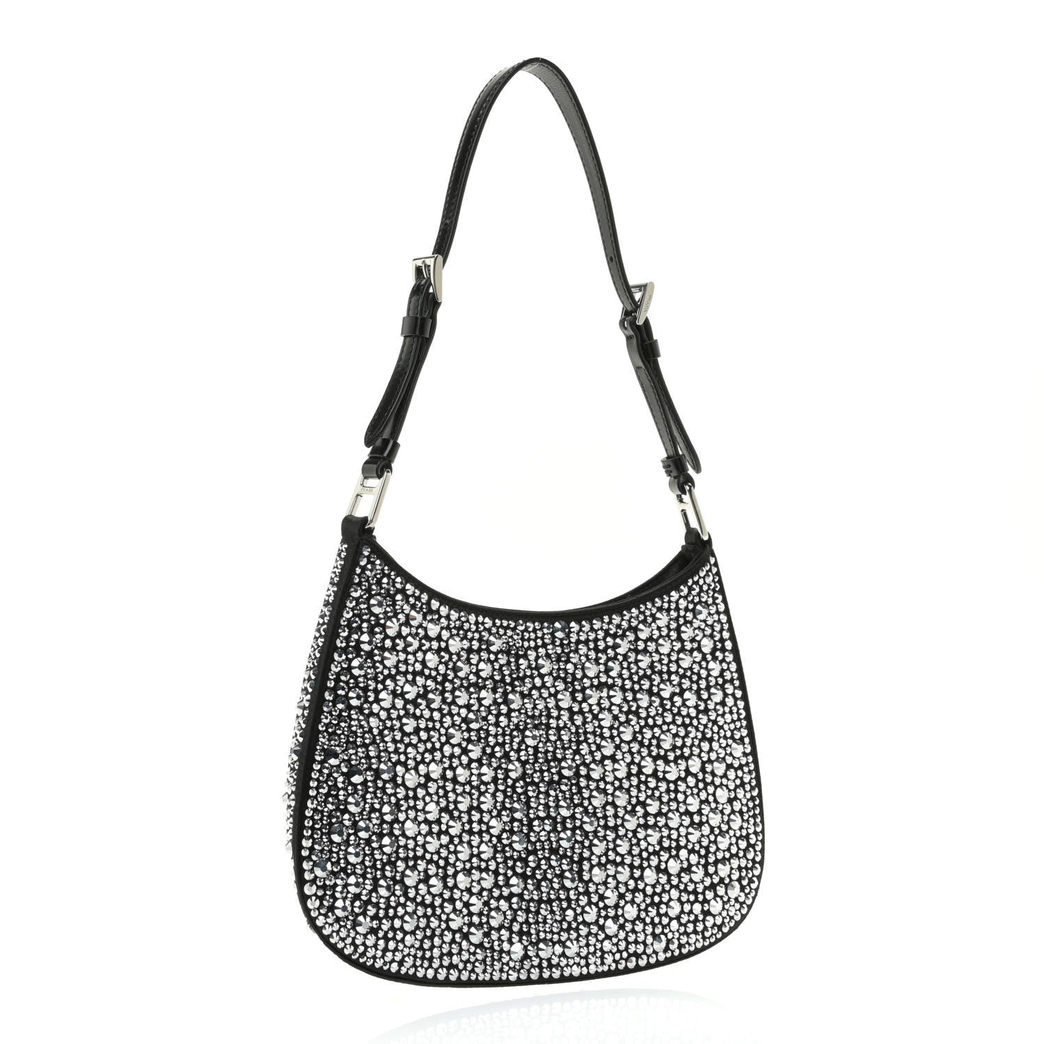Prada Satin Crystal Cleo Adjustable Strap Shoulder Bag Metal 2 of 9