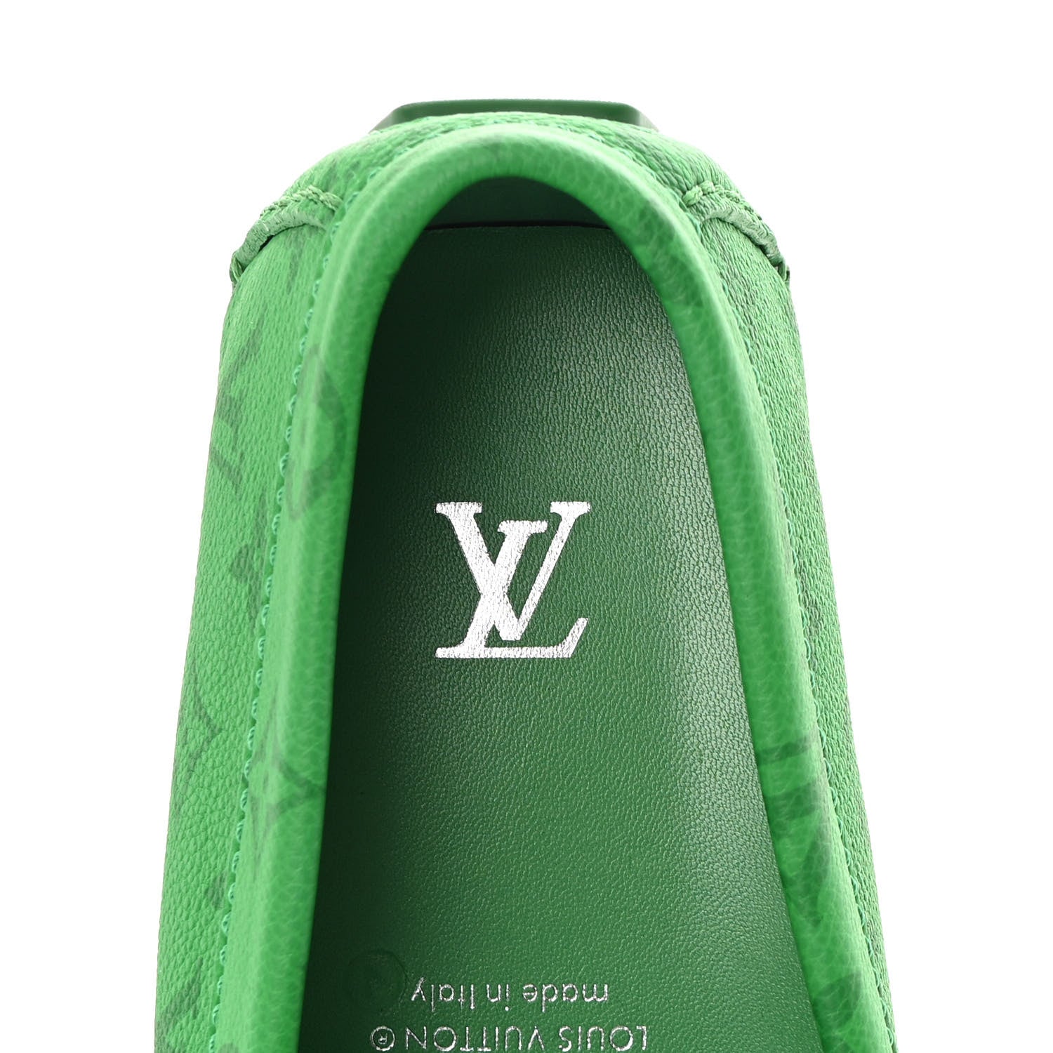 Louis Vuitton Grained Calfskin Monogram Mens Driver Moccasin Loafers 10 Green 6 of 13