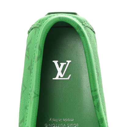 Louis Vuitton Grained Calfskin Monogram Mens Driver Moccasin Loafers 10 Green 6 of 13