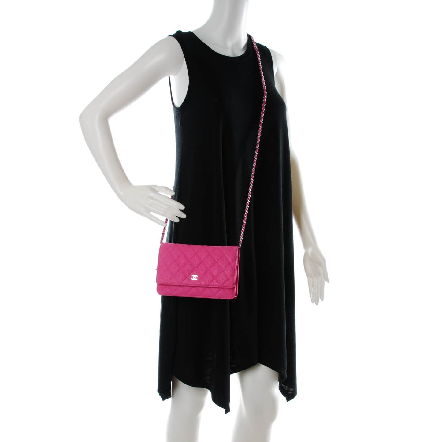 Iridescent Caviar Quilted Wallet on Chain WOC Pink