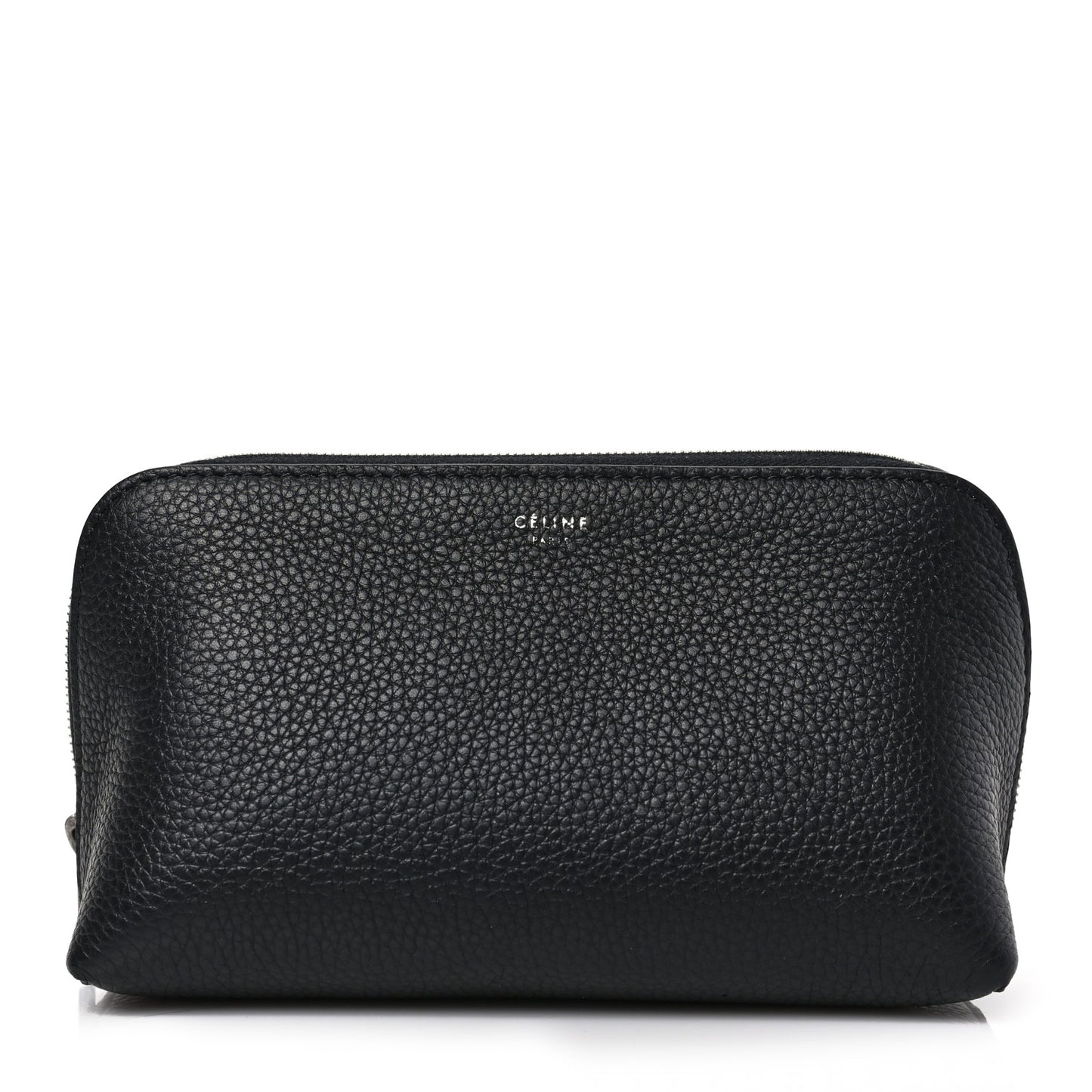 Textured Calfskin Cosmetic Pouch Bag Black