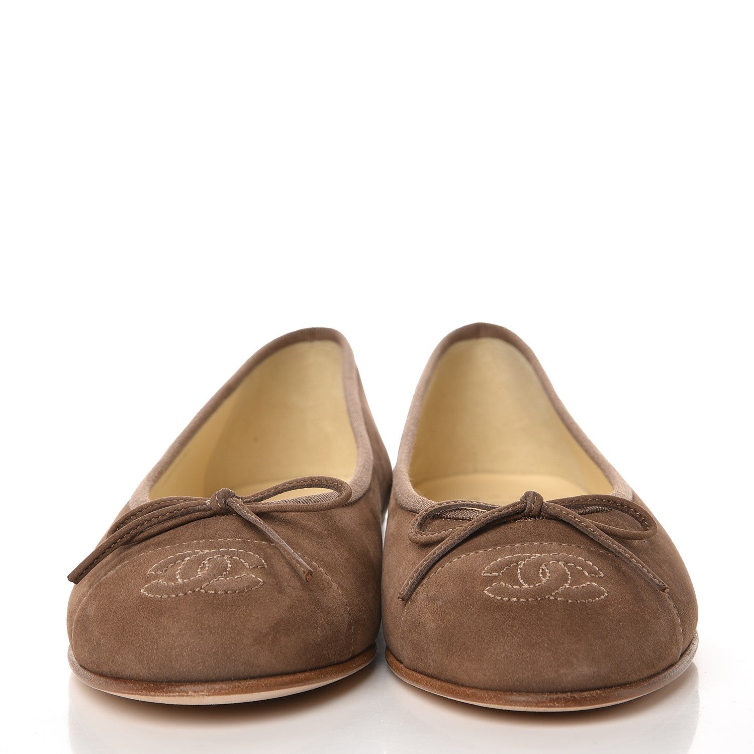 Chanel Suede Bull Cap Toe CC Ballerina Flats 35 Brown 3 of 9