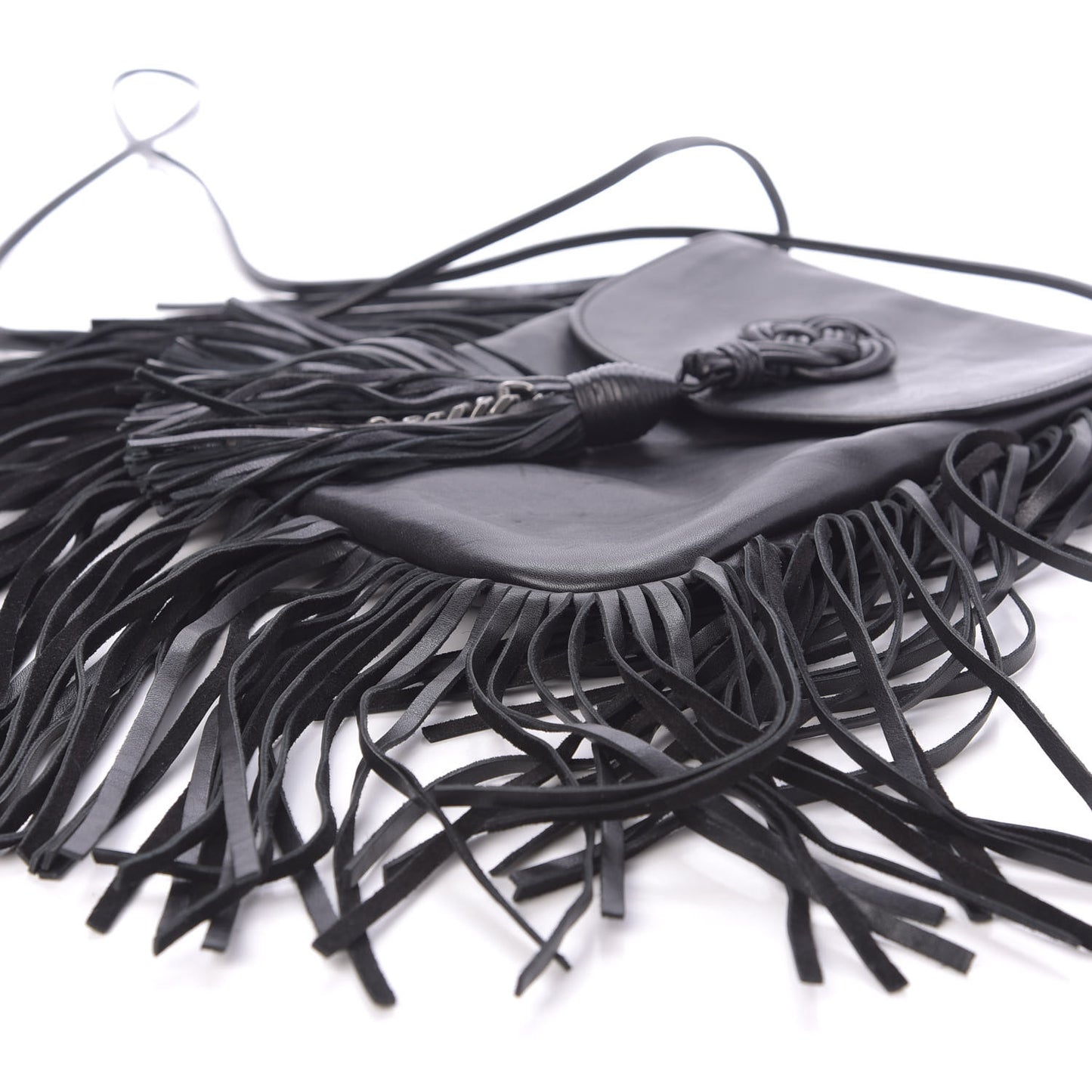 Lambskin Fringe Small Anita Crossbody Bag Black