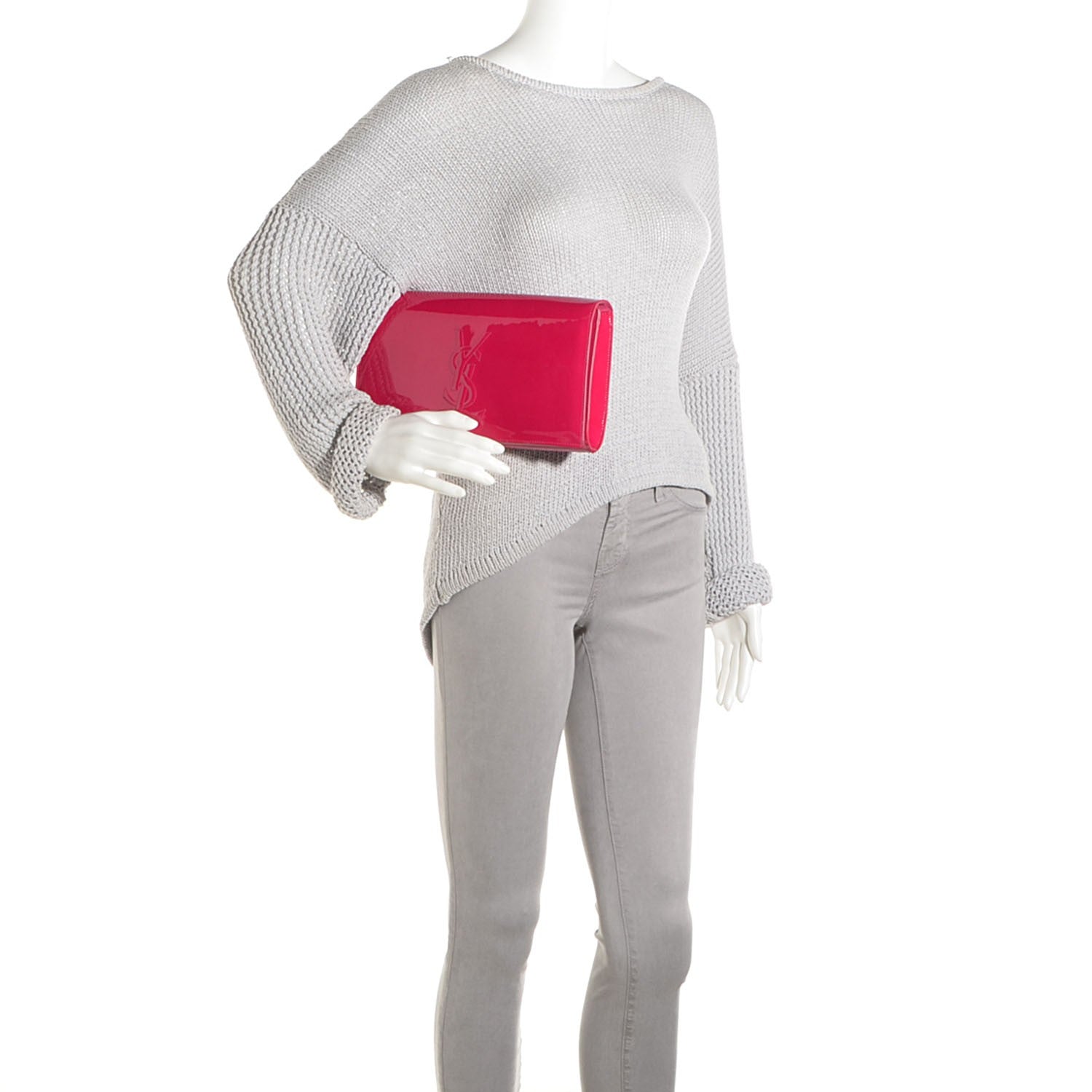 Saint Laurent Patent Monogram Large Belle De Jour Clutch Fuchsia 2 of 7
