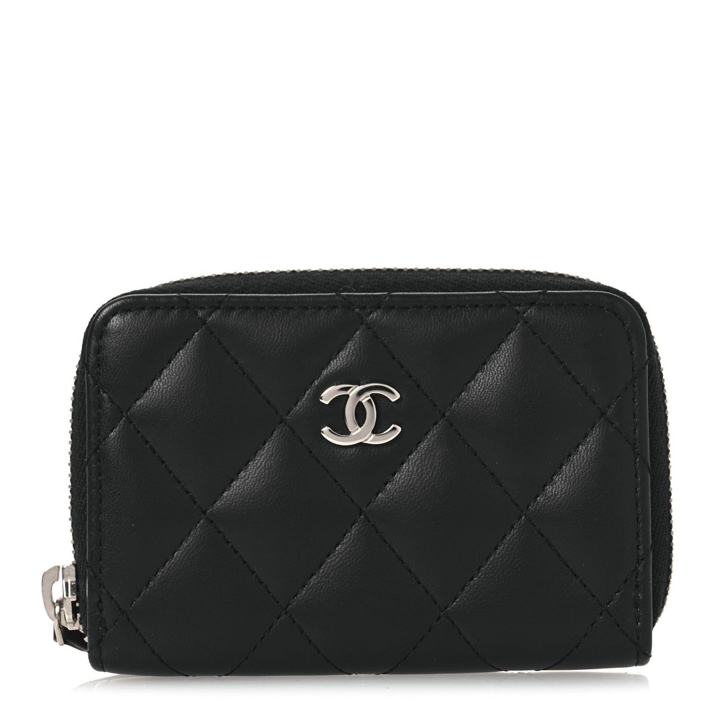 Lambskin Quilted Zip Coin Purse Black