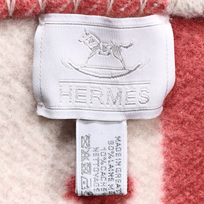 Hermes Wool Cashmere Avalon Baby Blanket Rose Airelle White 3 of 3
