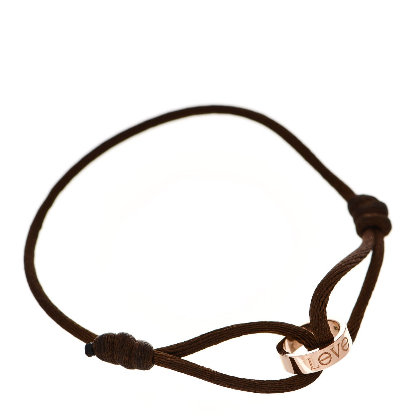 18K Pink Gold Charity LOVE Adjustable Cord Bracelet Brown