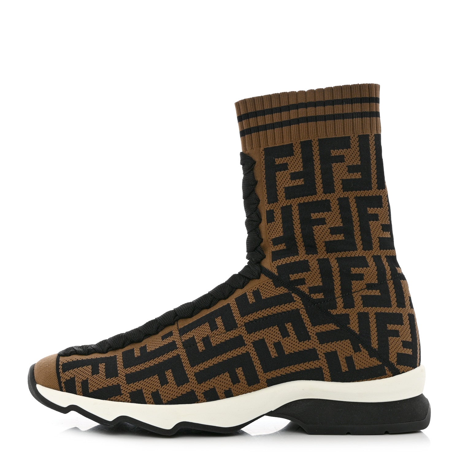 Fendi Stretch Knit Jacquard FF Reloaded Sock Sneakers 37 Tobacco Black 1 of 9