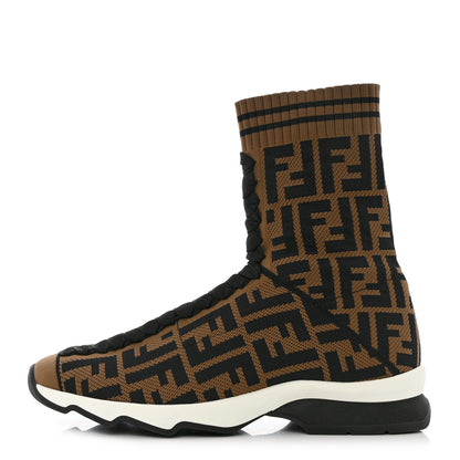 Fendi Stretch Knit Jacquard FF Reloaded Sock Sneakers 37 Tobacco Black 1 of 9