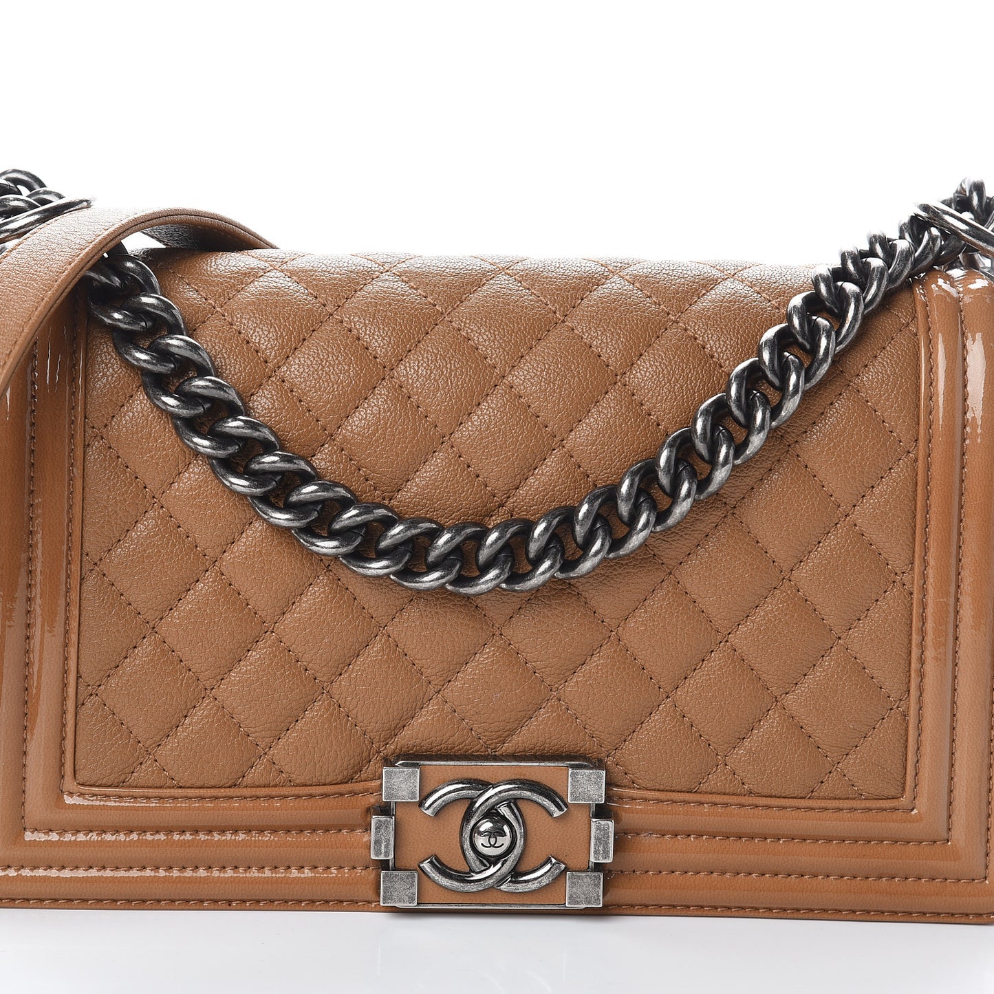 Patent Goatskin Quilted Medium Boy Flap Tan