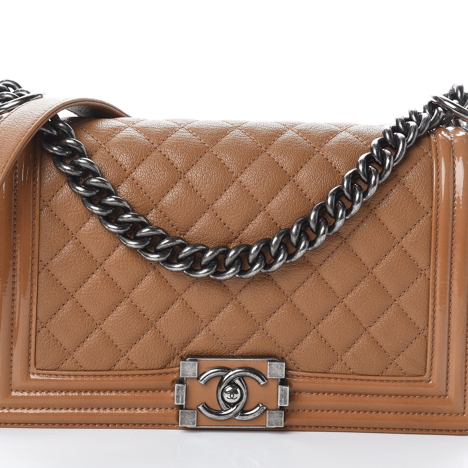 Chanel Patent Goatskin Quilted Medium Boy Flap Tan 7 of 9