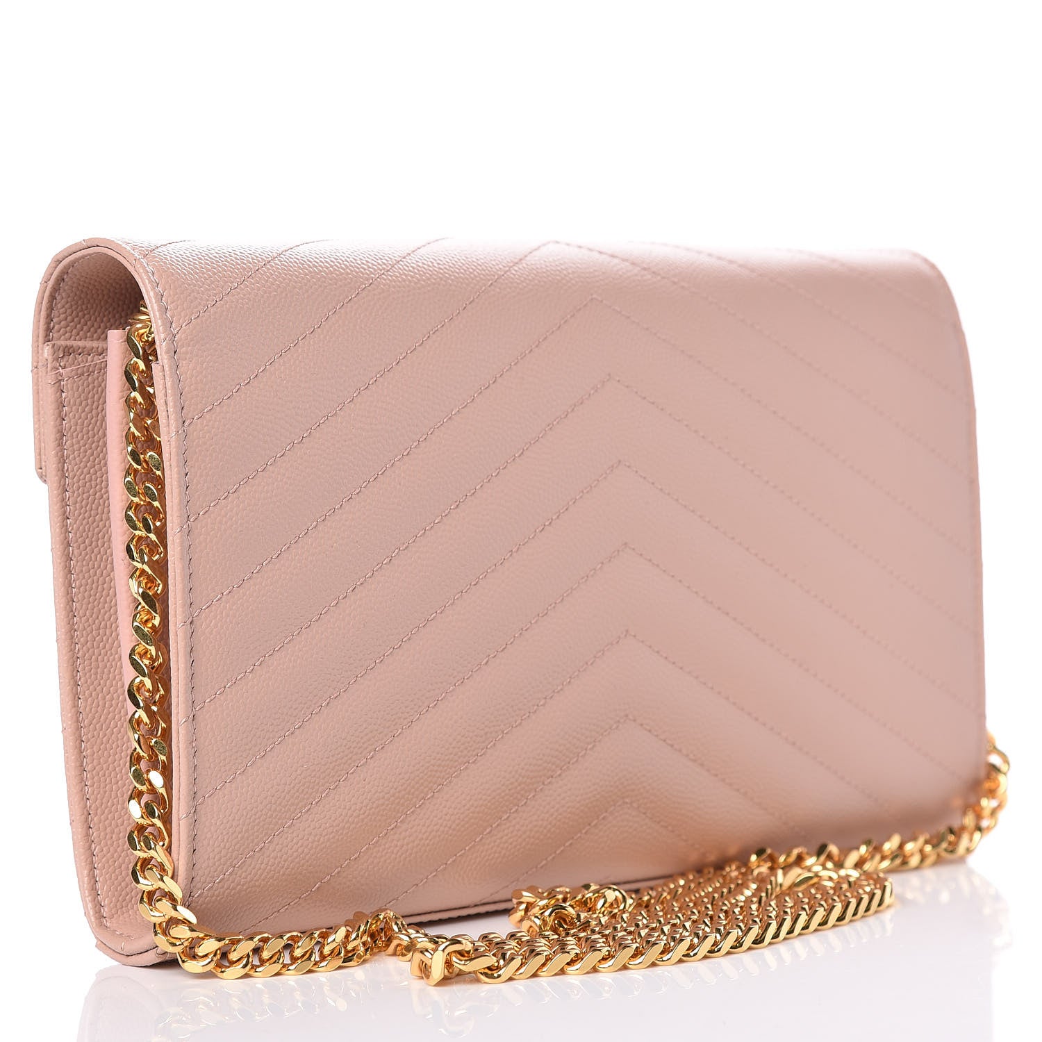Saint Laurent Grain De Poudre Matelasse Chevron Monogram Chain Wallet Rose Antic 3 of 9