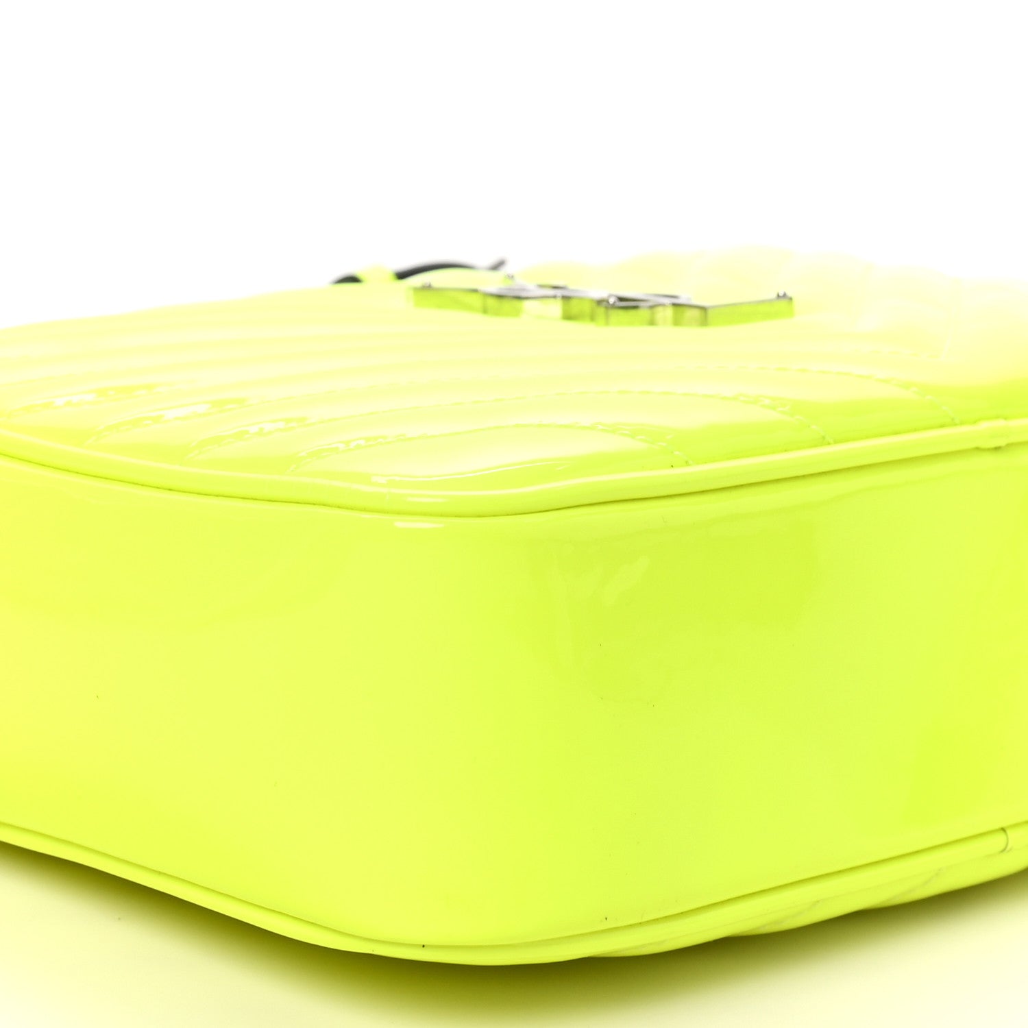 Saint Laurent Patent Calfskin Matelasse Monogram Lou Camera Bag Neon Yellow 9 of 10