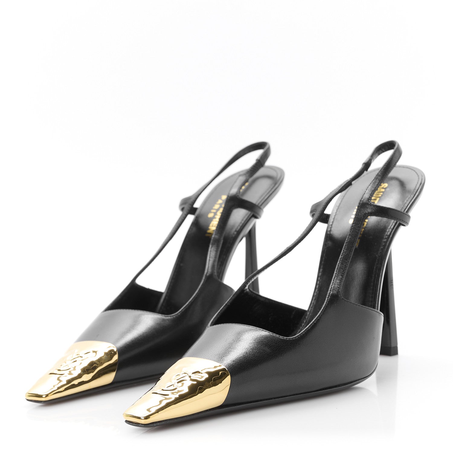 Saint Laurent Smooth Calfskin Jeanne 110 Slingback Pumps 38 Black Gold 4 of 10