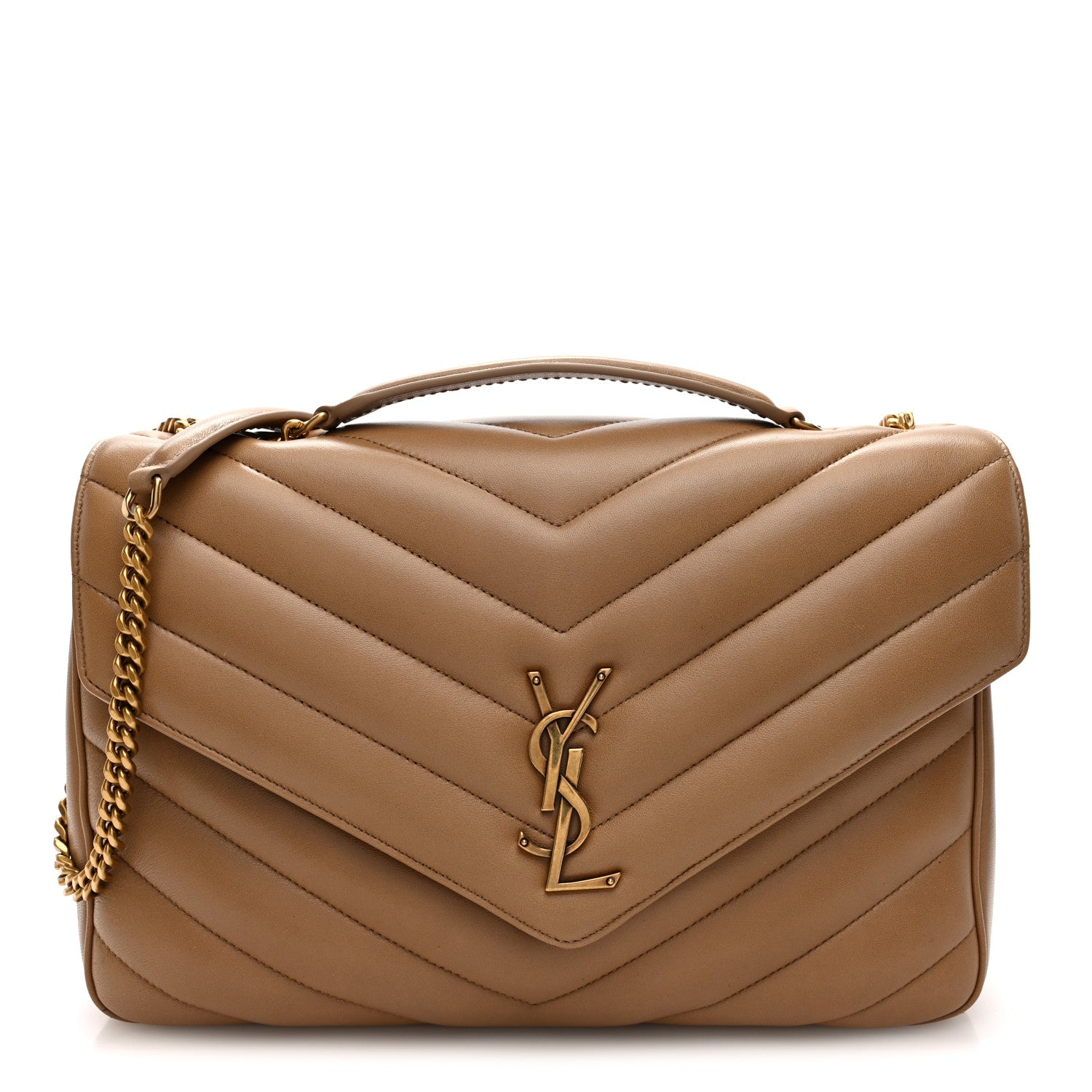 Saint Laurent Lambskin Chevron Quilted Large LouLou Natural Tan 1 of 11