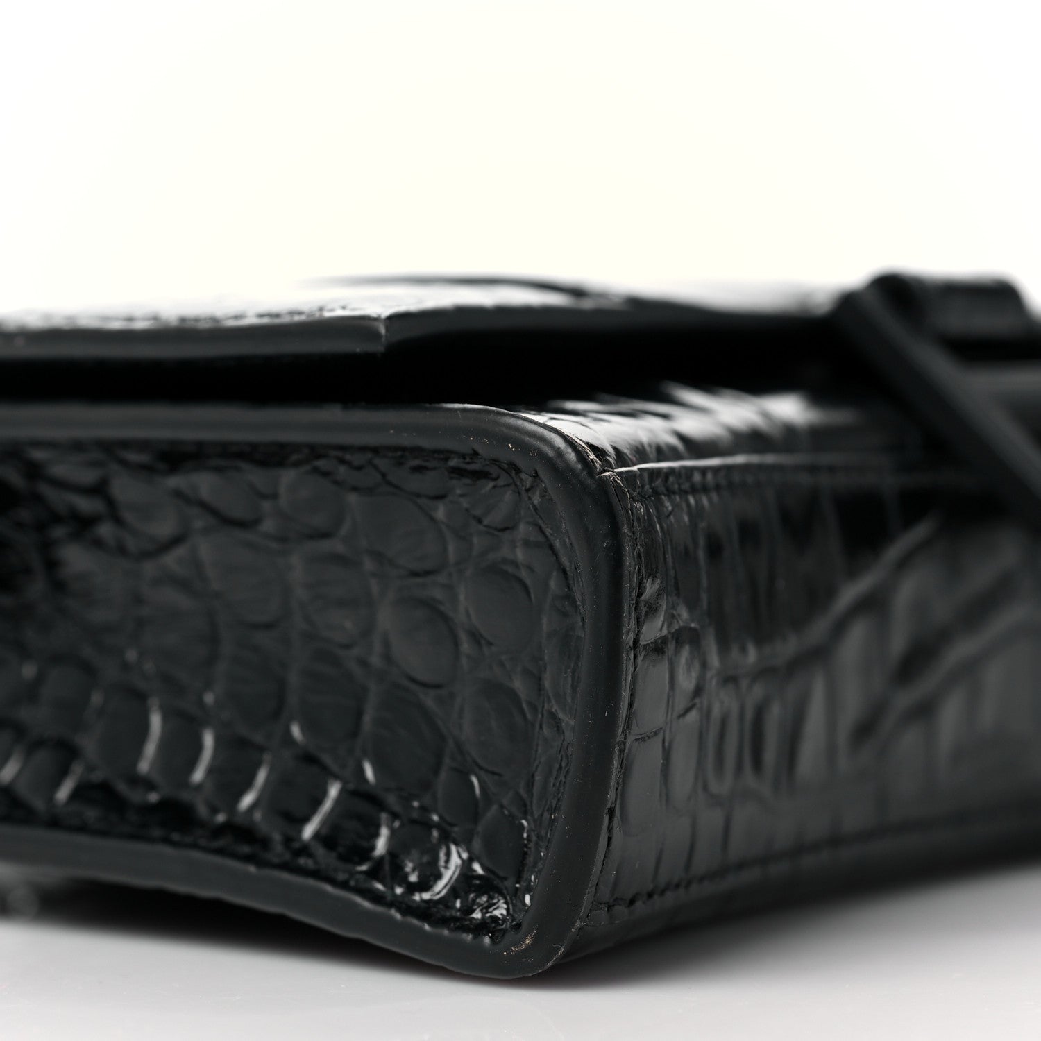 Balenciaga Shiny Calfskin Monochrome Crocodile Embossed Hourglass Chain Bag Black 8 of 9