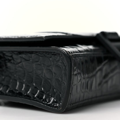 Balenciaga Shiny Calfskin Monochrome Crocodile Embossed Hourglass Chain Bag Black 8 of 9