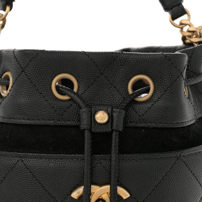 Chanel Caviar Suede Quilted Drawstring Bucket Bag Black 8 of 13
