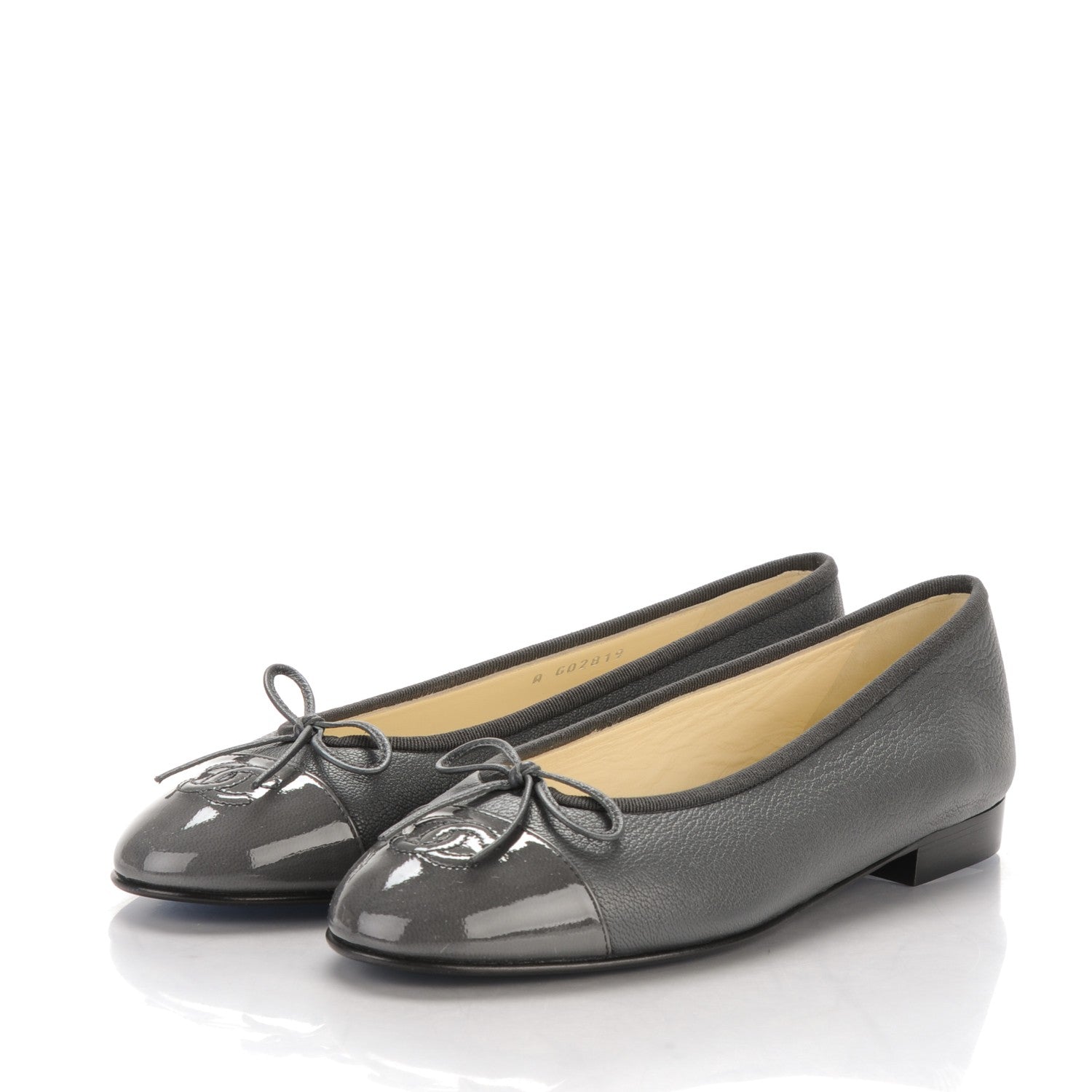 Chanel Patent Goatskin Cap Toe Ballerina Flats 38.5 Grey 3 of 8