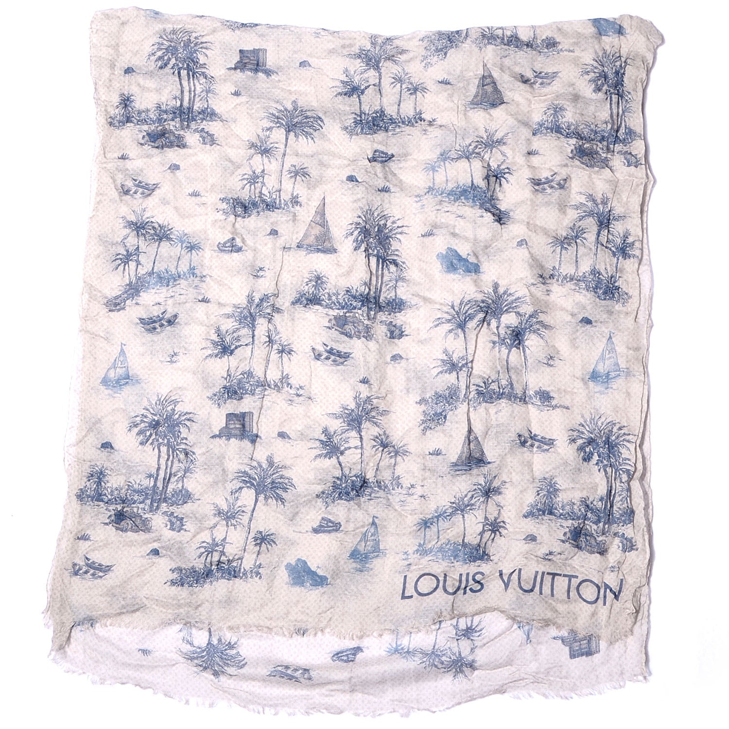 Louis Vuitton Cotton Linen Toile Etole De Louis Pareo Blue 3 of 6