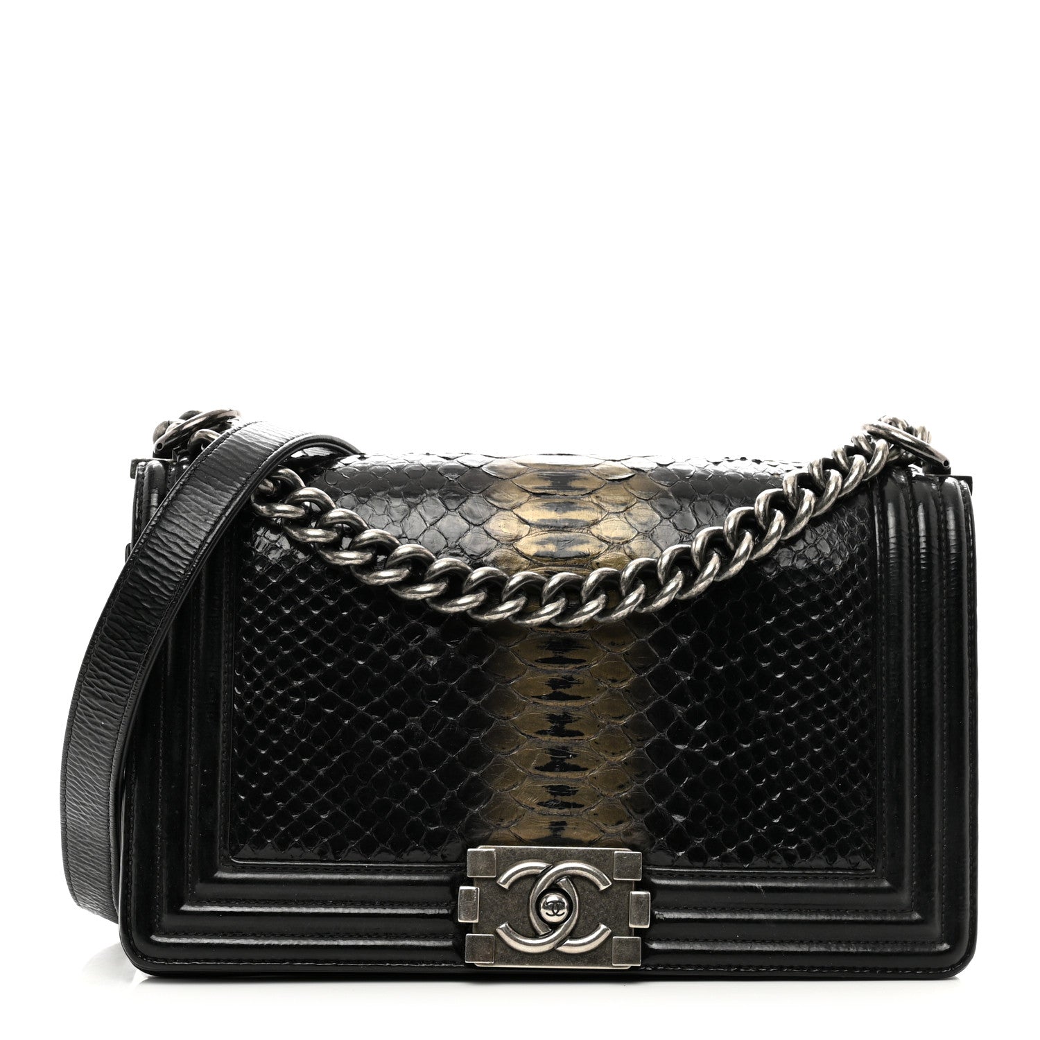 Chanel Patent Snakeskin Medium Boy Flap Black 1 of 11