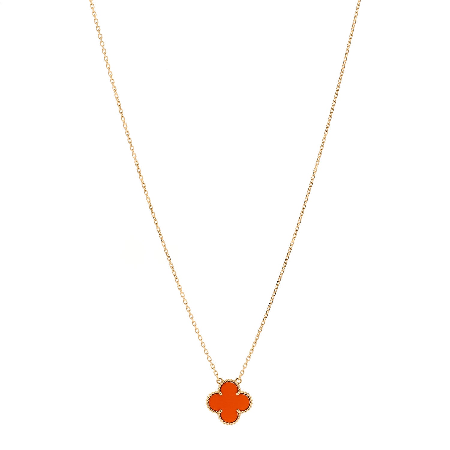 Van Cleef & Arpels 18K Yellow Gold Carnelian Vintage Alhambra Pendant Necklace 1 of 6