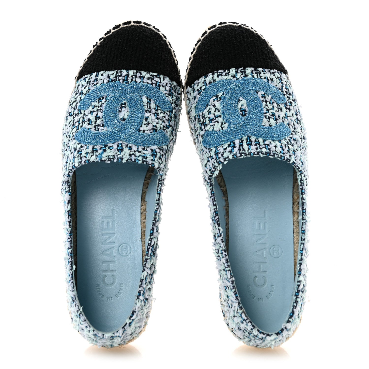Chanel Tweed CC Espadrilles 36 Navy Blue Green Blue 2 of 10
