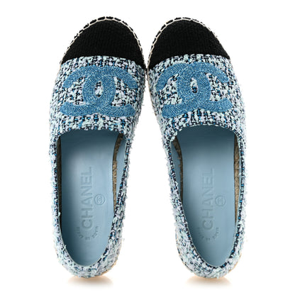 Chanel Tweed CC Espadrilles 36 Navy Blue Green Blue 2 of 10