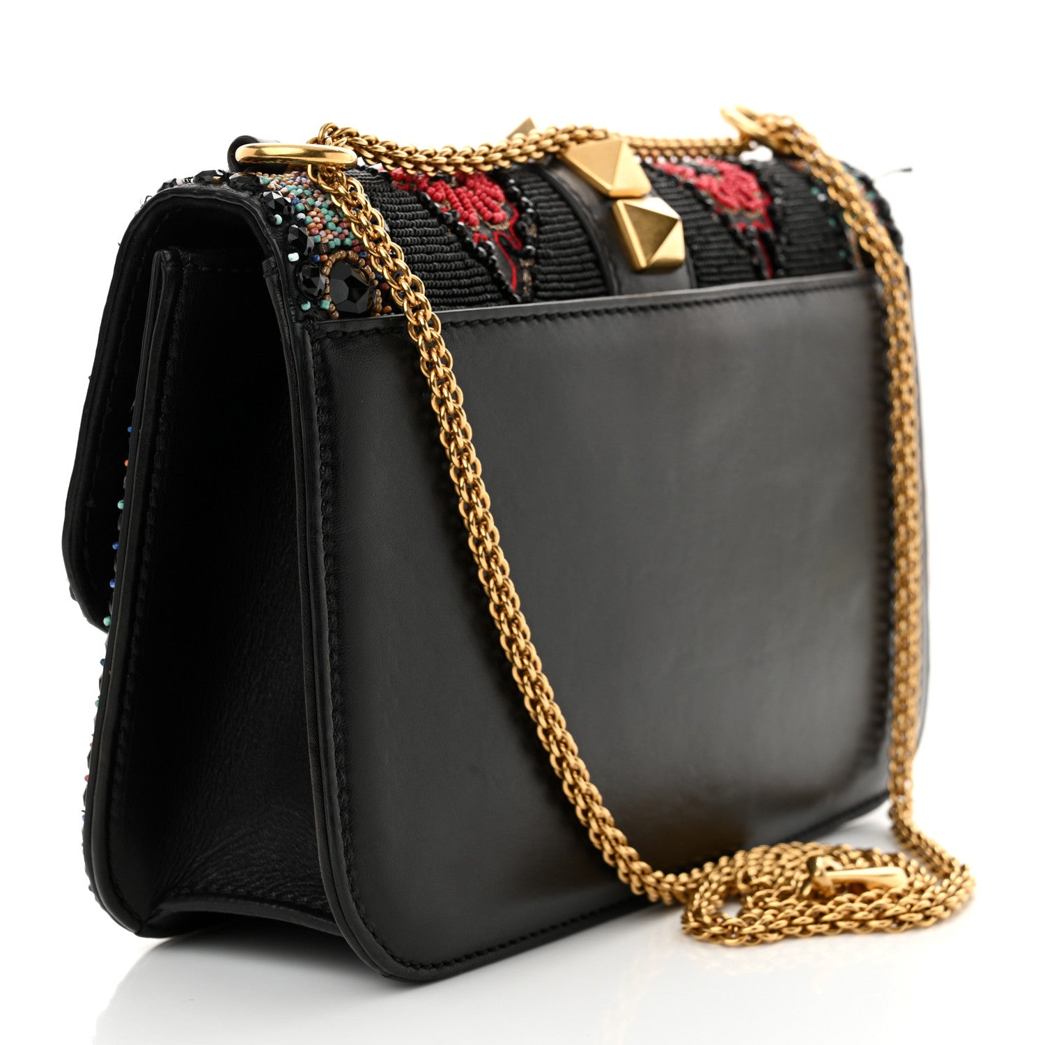 Valentino Garavani Vitello Beaded Medium Glam Lock Rockstud Flap Black 3 of 14