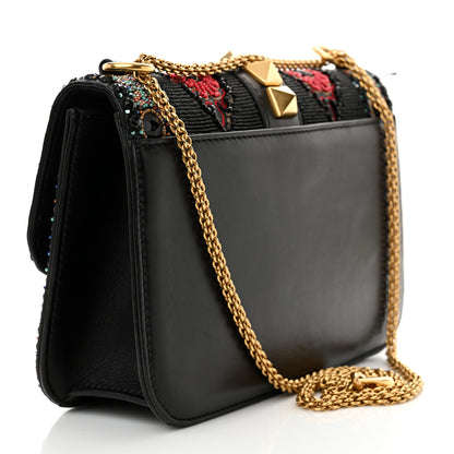 Valentino Garavani Vitello Beaded Medium Glam Lock Rockstud Flap Black 3 of 14