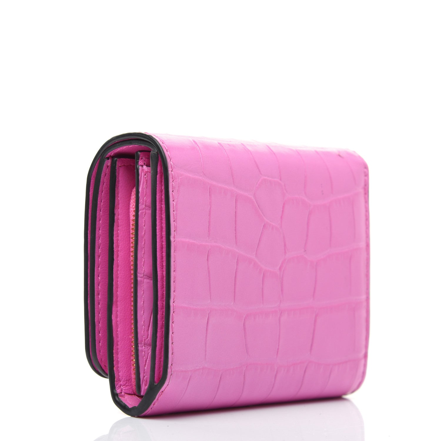 Mulberry Crocodile Embossed Calfskin Small French Continental Wallet Raspberry Pink 3 of 14