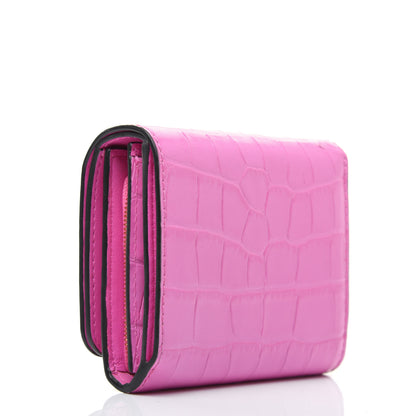 Mulberry Crocodile Embossed Calfskin Small French Continental Wallet Raspberry Pink 3 of 14