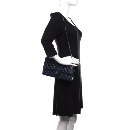 Chanel Lambskin Quilted Medium Double Flap Dark Blue 2 of 12