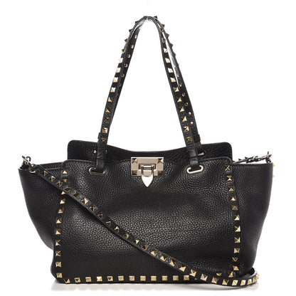 Valentino Garavani Grained Calfskin Small Rockstud Tote Black 1 of 9