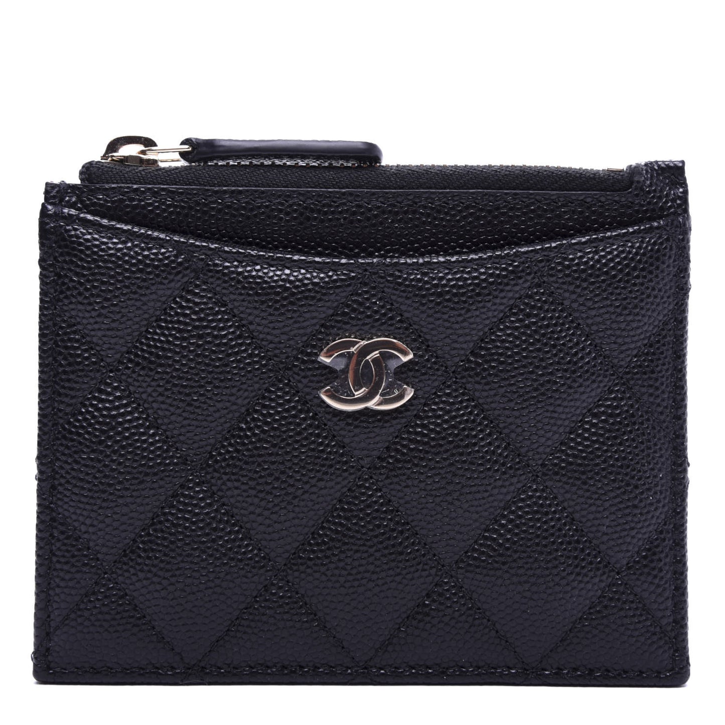 Caviar Quilted CC Zip Card Holder Black