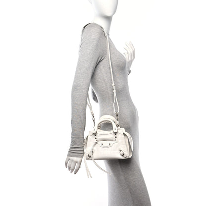 Balenciaga Semi Shiny Calfskin Crocodile Embossed Neo Classic Silver Hardware Mini City White 2 of 12