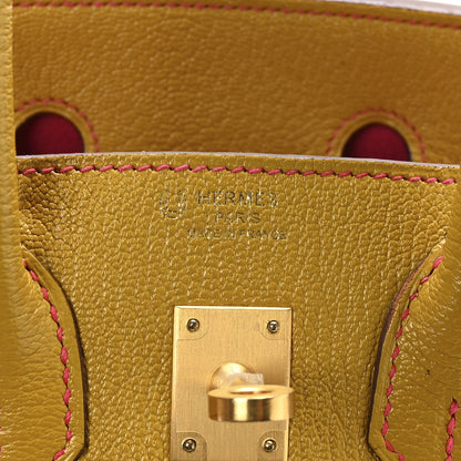Hermes Chevre Mysore Horseshoe Birkin 25 Jaune Ambre Rose Extreme 6 of 11
