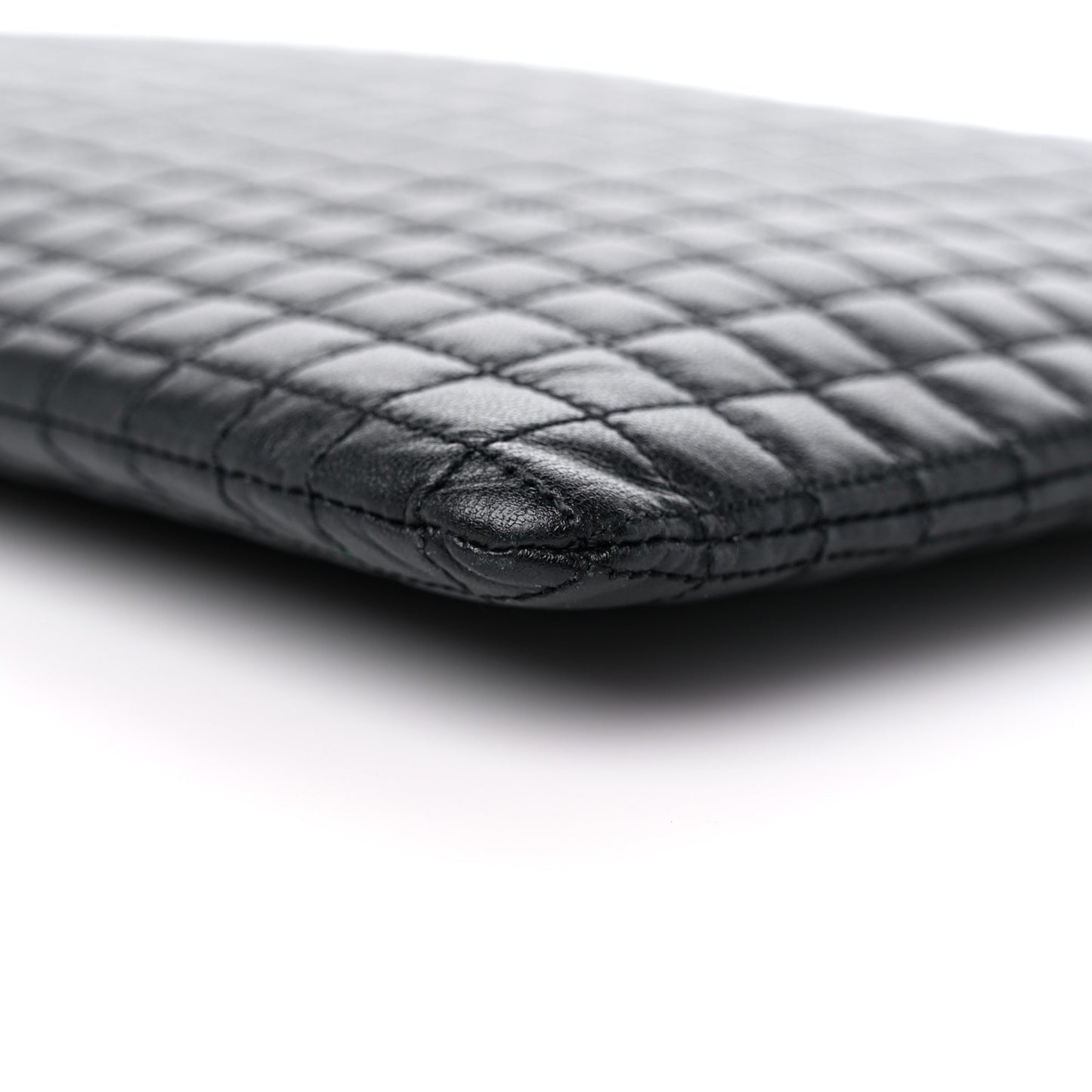 Calfskin Quilted C Charm Pouch Black
