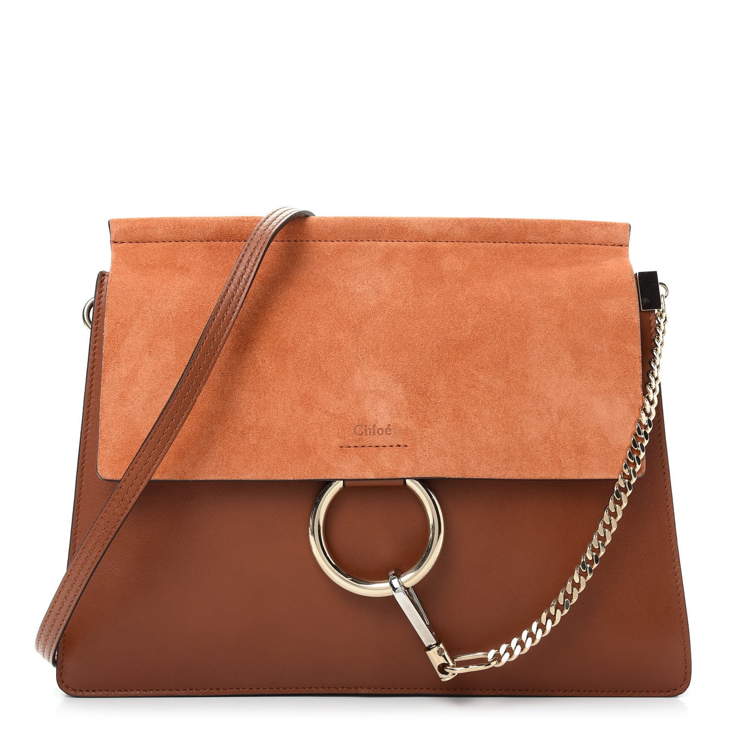 Suede Calfskin Medium Faye Shoulder Bag Tobacco