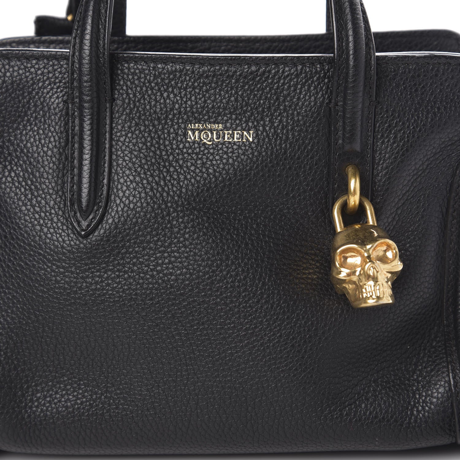 Alexander McQueen Pebbled Calfskin Mini Skull Padlock Zip Around Tote Black 19 of 20