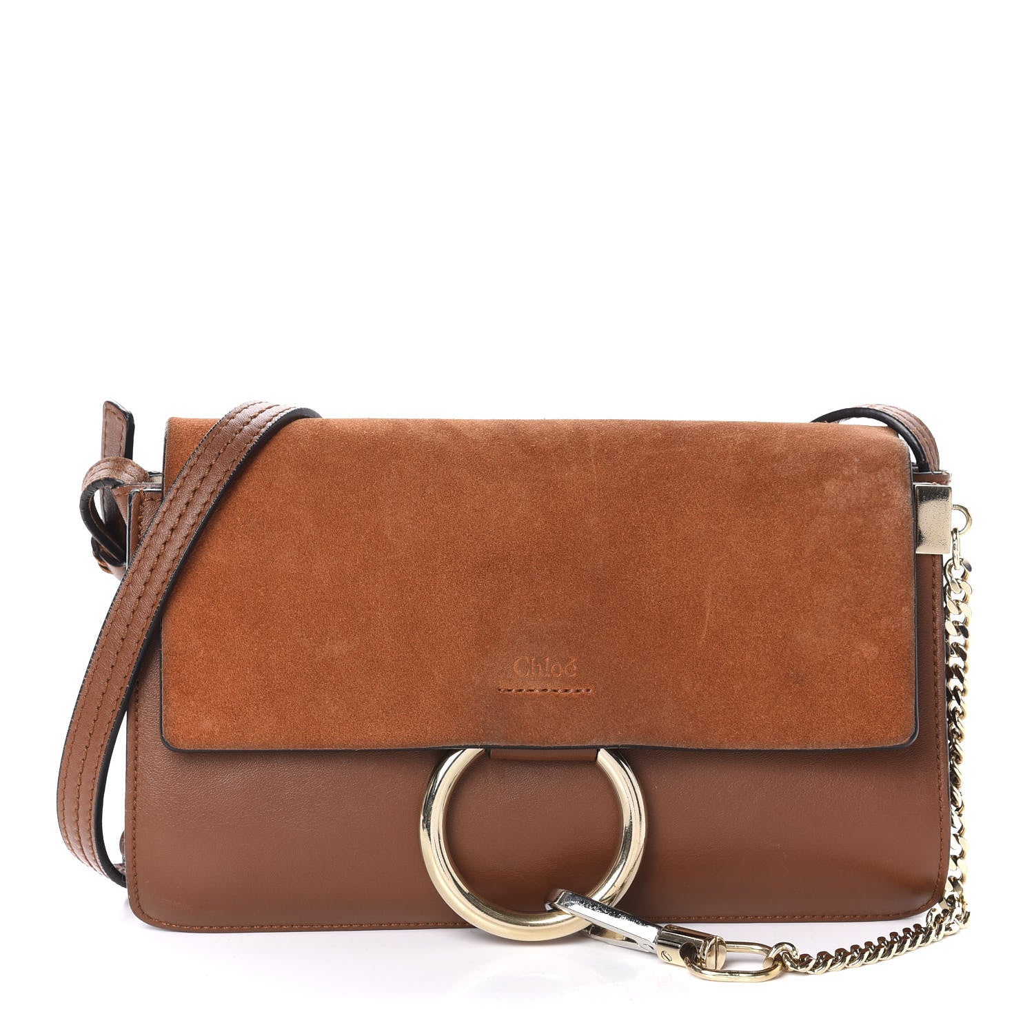 Chloe Suede Calfskin Small Faye Shoulder Bag Tobacco 1 of 11