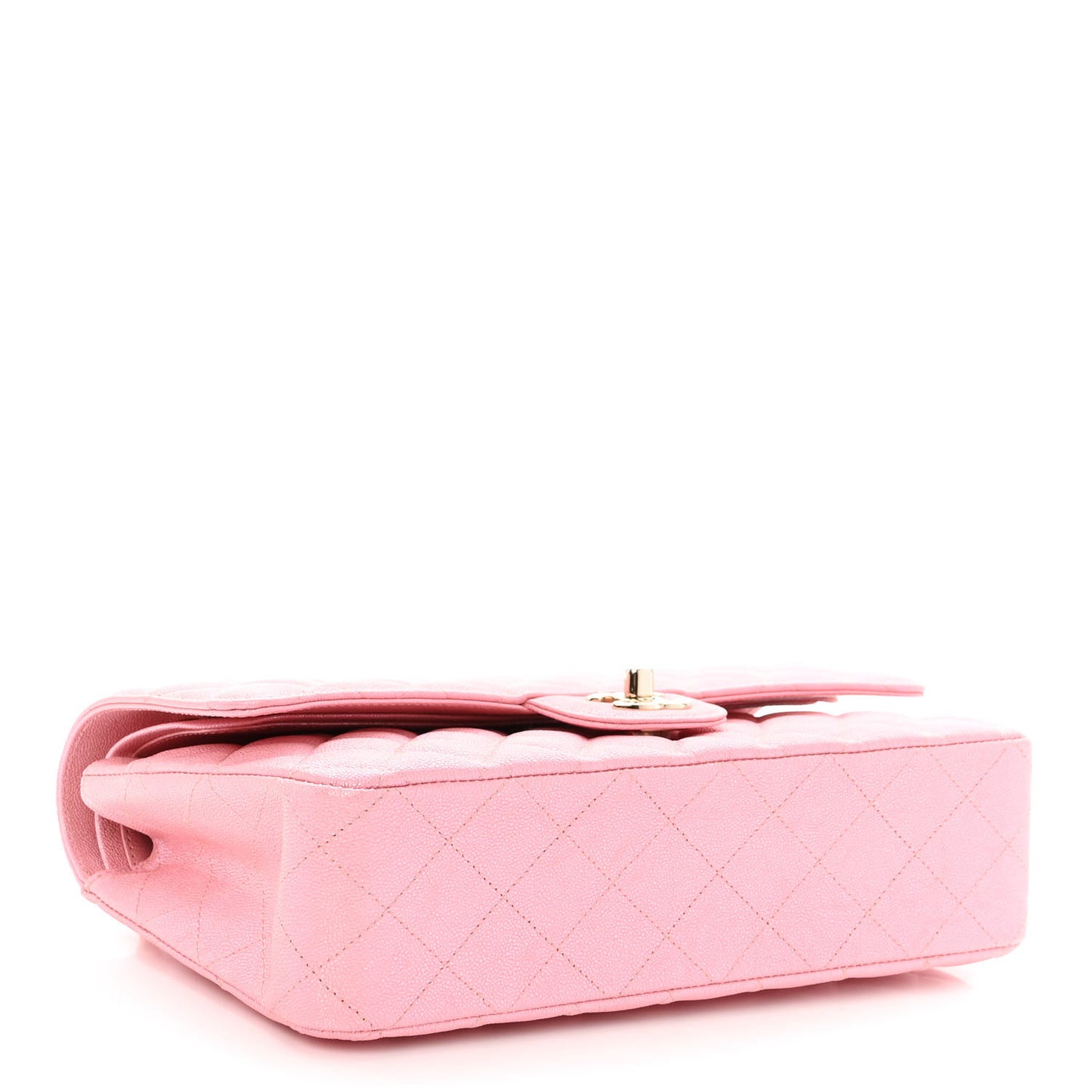 Iridescent Caviar Quilted Medium Double Flap Rose Pink