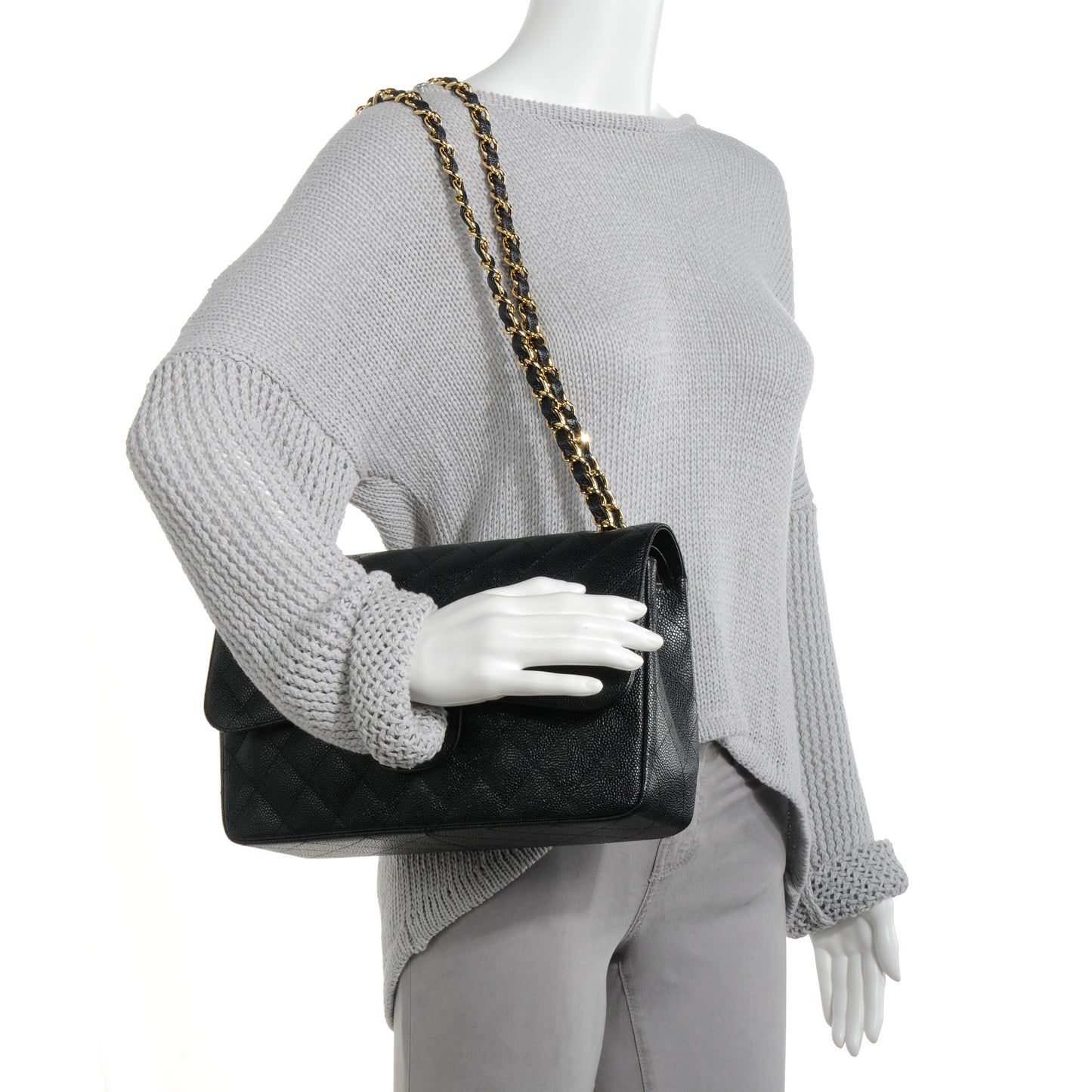 Caviar Quilted Jumbo Double Flap Black