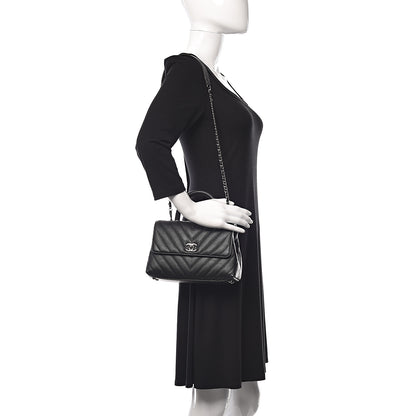 Chanel Caviar Chevron Quilted Mini Coco Handle Flap Black 2 of 9