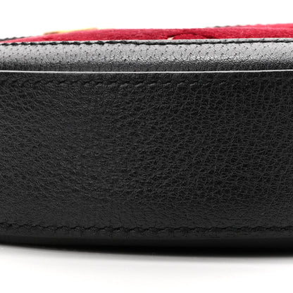 Gucci Velvet GG Monogram Textured Calfskin Round Shoulder Bag Red Cipria Black 9 of 10
