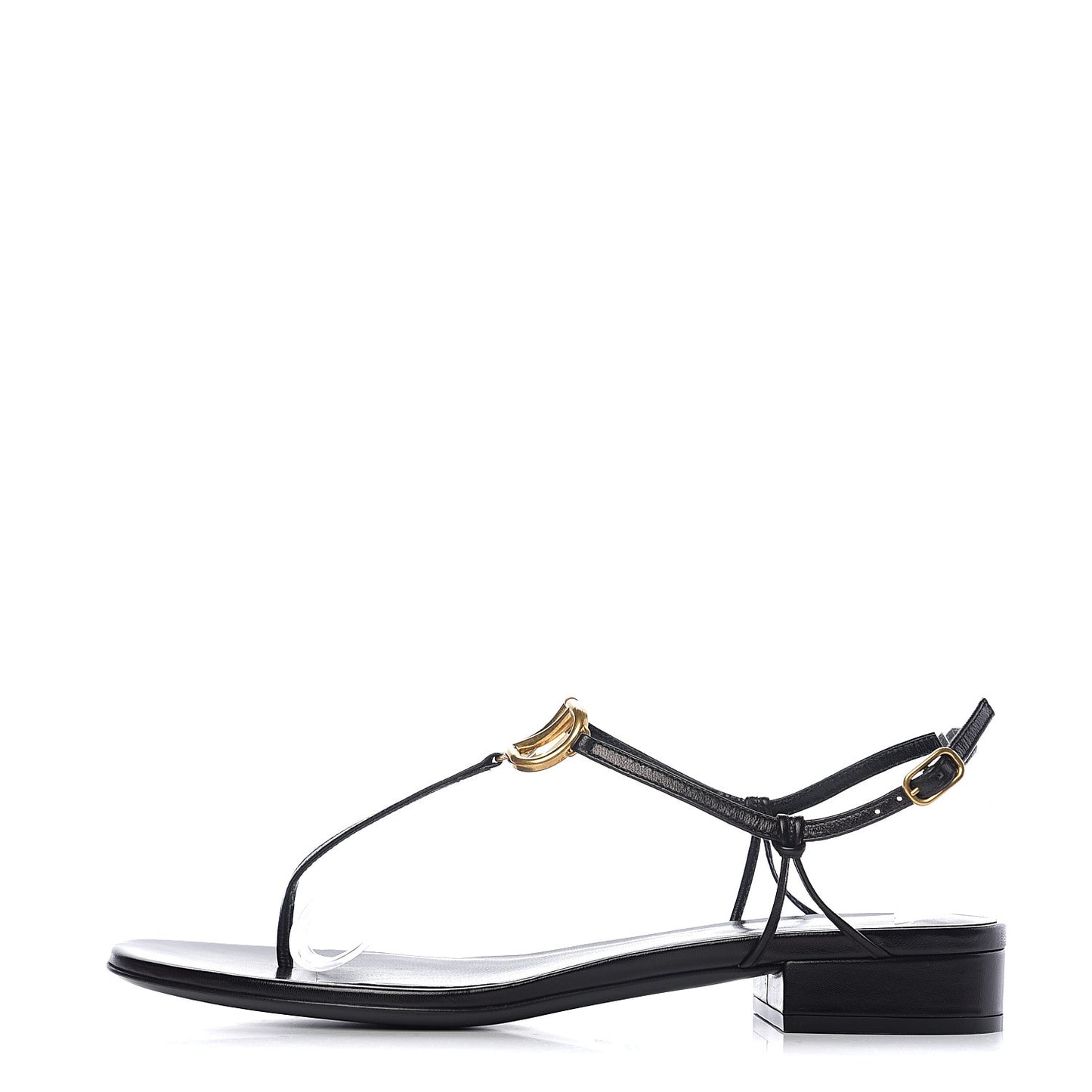 Calfskin VLogo Slingback Low Heel Thong Sandals 39 Black
